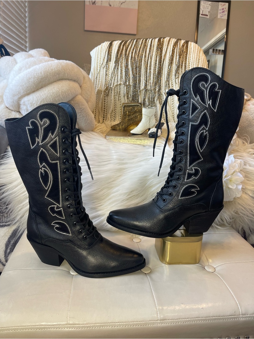 Dingo NWOT Women’s San Miguel Lace-Up Western Boots in Black Leather